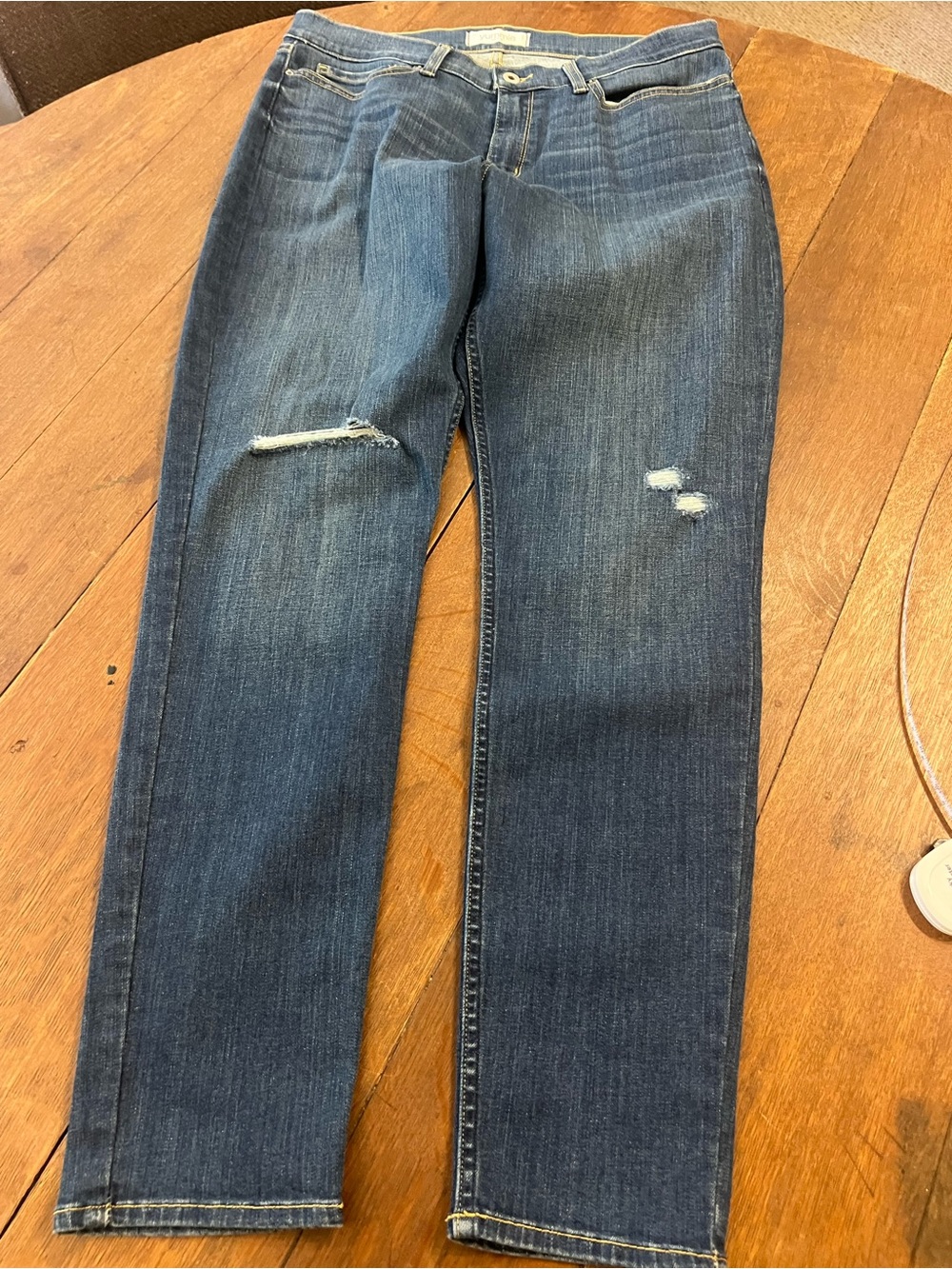 Dark Wash Distressed Straight-Leg Jeans